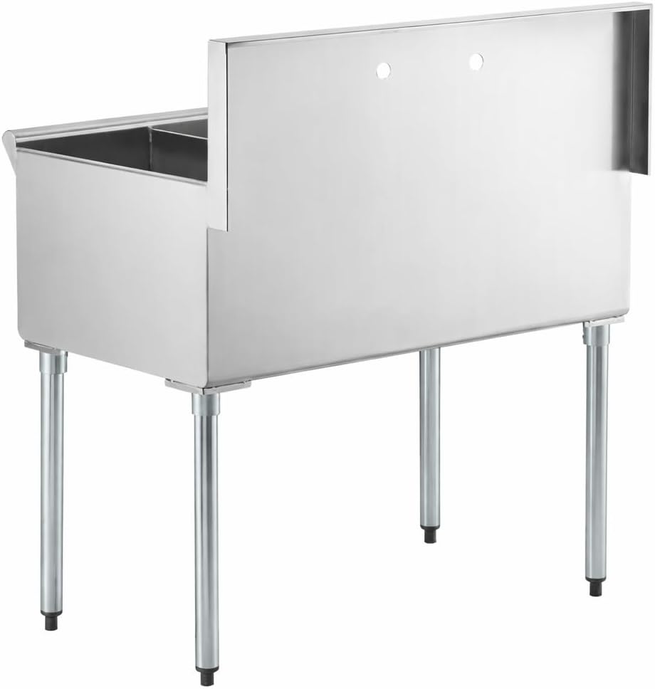 Commercial Stainless Steel Utility Sink with Backsplash, Triple 12' x 21' x 14' Deep Bowls, 16-Gauge Construction - for Janitorial Area, Commercial Kitchen, Garage, Laundry Room