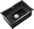 Kitchen Sink. Black Single Bowl 304 Stainless Steel RV Sink with Drain Pipe Top Mount Or Bar Sink Or Outdoor Sink (Black 50x40x22cm)
