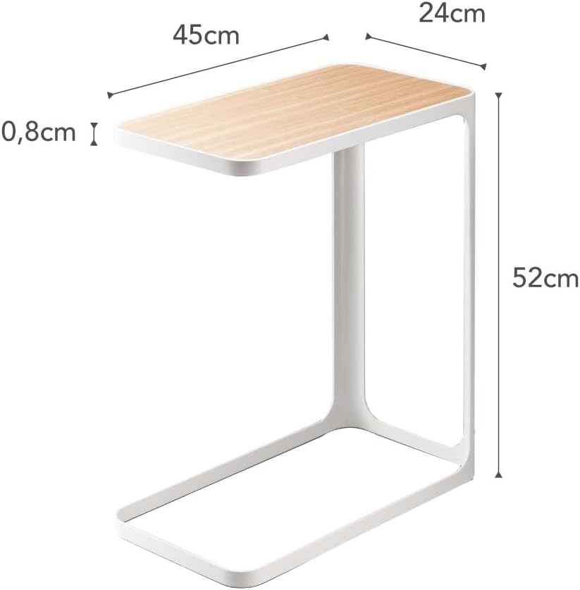 YAMAZAKI Home Small Metal and Wood Bedside Compact Side Table for Modern Living Room - Narrow C Shaped Slim End Table Steel One Size White