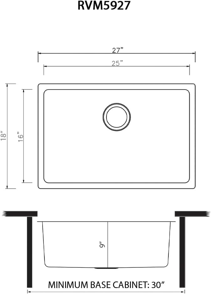 Ruvati 27-inch Undermount Kitchen Sink - 16 Gauge Stainless Steel kitchen Sink Single Bowl with Brushed Finish hides scratches, Easy-to-Clean Undermount Sinks - RVM5927