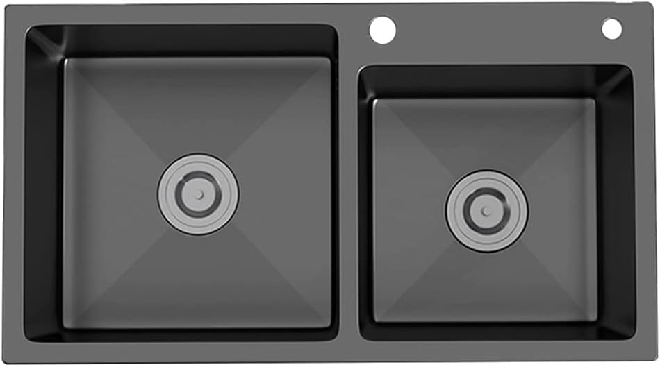 Kitchen Sink Black Double Bowl Kitchen Bar Sink Stainless Steel RV Sink with Drain Assembly Top Mount Or Undermount (Color : Black, Size : 82x45x22cm) (Black 80x45x22cm)