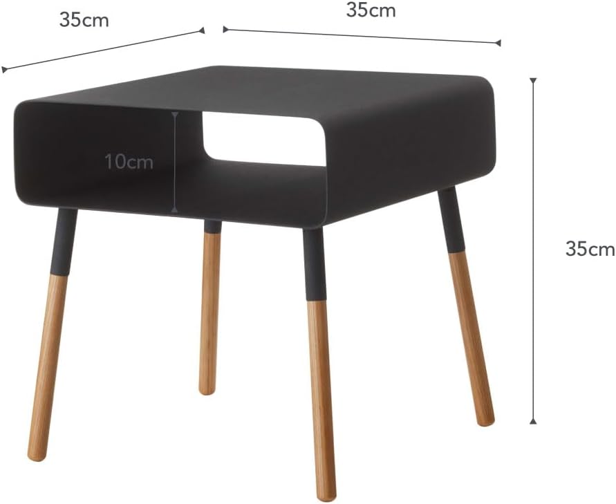 YAMAZAKI Home Plain Side Table with Open Storage Shelf, Rectangular Accent Space Saving Living Room Bedroom Couch End Table - Short, 14' - Steel + Wood