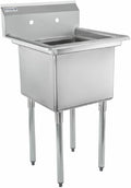 Empura 23' Wide Stainless Steel One Compartment Commercial Sink | Utility 18 x 18 Bowl for Restaurant Laundry Garage | 3.5' Drain Basket, 9.75' Backsplash, 23.25'W x 23.5'D x 44.25'H, 18 Gauge, NSF