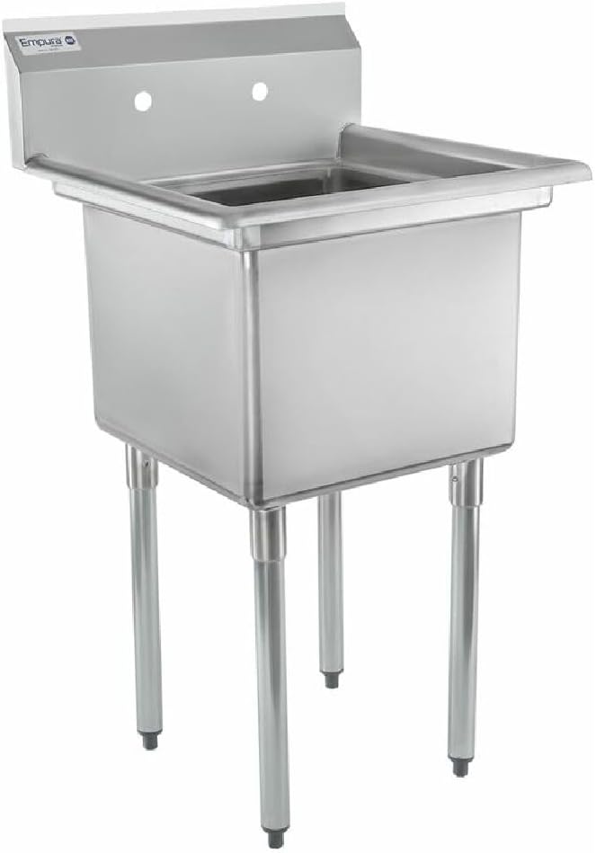 Empura 23' Wide Stainless Steel One Compartment Commercial Sink | Utility 18 x 18 Bowl for Restaurant Laundry Garage | 3.5' Drain Basket, 9.75' Backsplash, 23.25'W x 23.5'D x 44.25'H, 18 Gauge, NSF