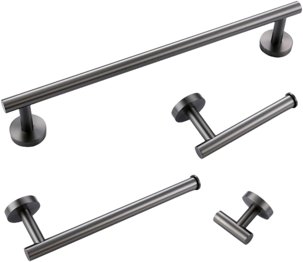 Bathroom Accessories Sets Matte Black Gunmetal Chrome Brushed Gold Robe Hook Towel Bar Paper Holder Stainless Steel,4,Piece Set Gun Gray