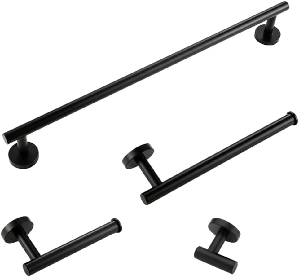Bathroom Accessories Sets Matte Black Gunmetal Chrome Brushed Gold Robe Hook Towel Bar Paper Holder Stainless Steel,4,Piece Set Black