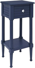 BOWERY HILL Modern Wood Accent Side Table, Navy Finish, 14' w x 13' d x 29.5' h, Starfish Knob, Coastal Style with Drawer and Shelf, Slim Design Living Room End Table or Bedroom Nightstand