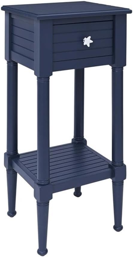 BOWERY HILL Modern Wood Accent Side Table, Navy Finish, 14' w x 13' d x 29.5' h, Starfish Knob, Coastal Style with Drawer and Shelf, Slim Design Living Room End Table or Bedroom Nightstand