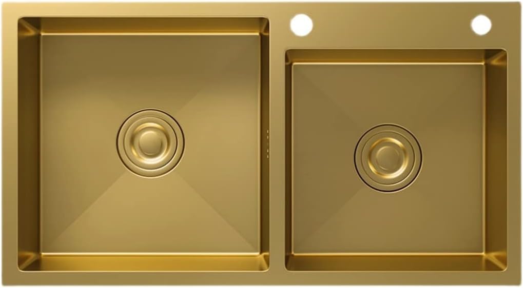 Generic Gold Double Bowl Kitchen Sink 29.5×15.7inch Stainless Steel Bar Laundry Trough with Sink Accessories Top Mount & Undermount (Color : Gold, Size : 75x40x22cm)