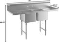 Empura 55' Wide Stainless Steel Two Compartment Commercial Sink | Utility 24' x 24' Bowl for Restaurant Laundry Garage | 3.5' Drain Basket, 9.75' Backsplash, 55'W x 29.5'D x 44.25'H, 16 Gauge, NSF