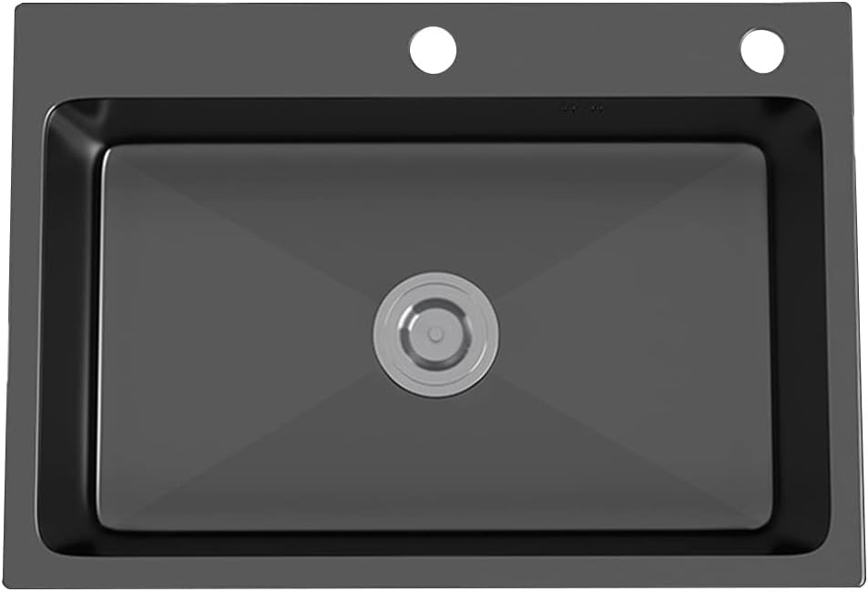 Kitchen Sink Black Square Single Bowl Kitchen Bar Prep Sink 304 Stainless Steel RV Sink Top Mount Or Undermount with Drain Pipe (Color : Black, Size : 50x40x22cm) (Black 50x40x22cm)