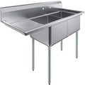 Stainless Steel Prep & Utility Sink | 304 Stainless Steel | Restaurant, Kitchen, Laundry, Garage | NSF (23 in. x 57 in. | Two Bowls | Left Drainboard)