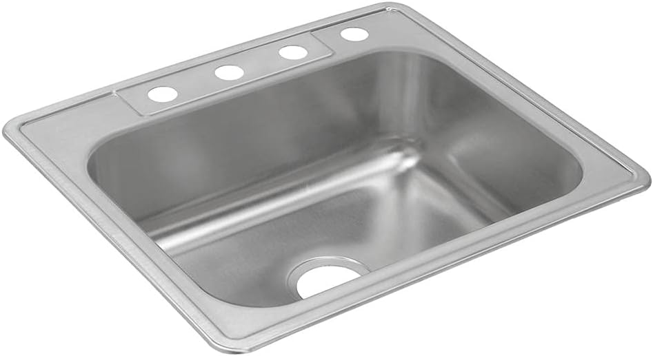 Elkay DXR25221 18 Gauge Stainless Steel Single Bowl Top Mount Kitchen Sink, 25 x 22 x 8.1875'