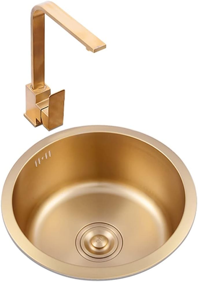 Generic 304 Stainless Steel Bar Sink Gold Single Bowl Kitchen Sink He Small Mini Balcony Sink Drop-in Or Undermount Kitchen Decoration (Color : Gold-3, Size : 32x32cm)