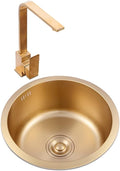 304 Stainless Steel Bar Sink Gold Single Bowl Kitchen Sink Home Small Mini Balcony Sink Drop-in Or Undermount Kitchen Decoration (Color : Gold-2, Size : 32x32cm) (Gold3 36x36cm)