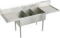Elkay SS8345LR3 Commercial 93' x 27-1/2' Floor Mount Triple Compartment Scullery Sink with Drainboard