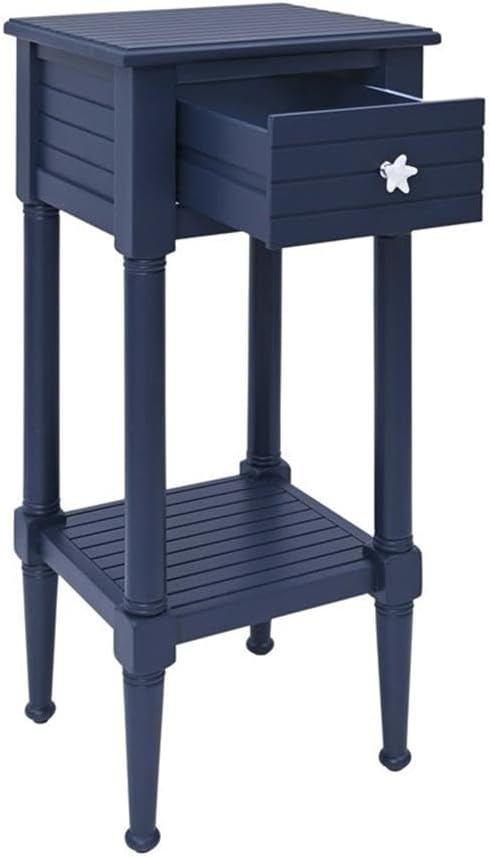 BOWERY HILL Modern Wood Accent Side Table, Navy Finish, 14' w x 13' d x 29.5' h, Starfish Knob, Coastal Style with Drawer and Shelf, Slim Design Living Room End Table or Bedroom Nightstand