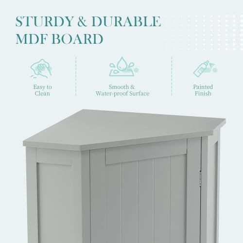 Bellemave Corner Bathroom Cabinet with Door and 2-Tier Adjustable Shelves, Floor Corner Storage Cabinet, Triangle Short Cabinets for Bathroom, Living Room (Grey)
