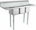 Empura 58' Wide Stainless Steel Three Compartment Commercial Sink | Prep Utility 10 x 14 Bowl for Catering Laundry Garage | (2) 12' Drainboard, 9.75' Backsplash, 58'W x 19.5'D x 44.25'H, 18 Gauge, NSF