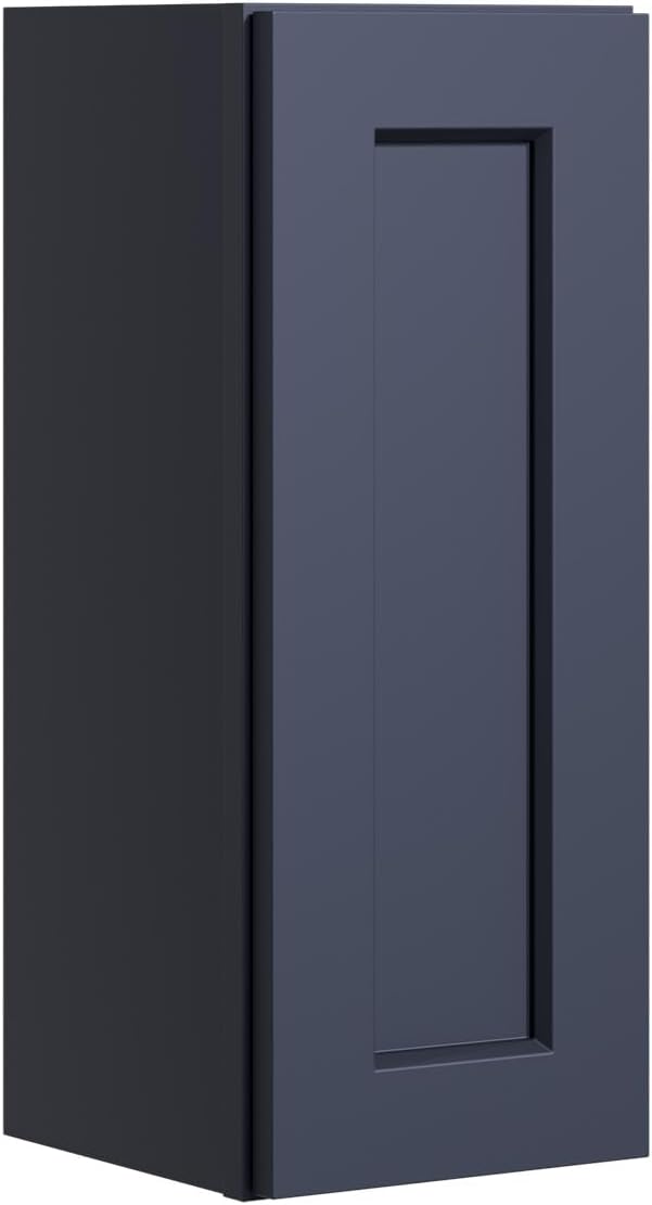 Blue Solid Wood Single Door Wall Cabinet 1 Door and 2 Shelves for Kitchen Storage, Bathroom Storage, Laundry,Adjustable Shelves Ready to Assemble(15'W×12'D×30'H)
