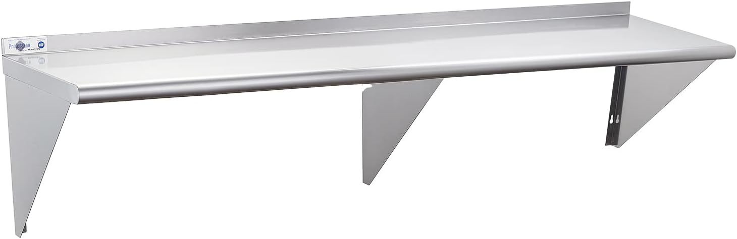 Profeeshaw NSF Stainless Steel Shelf 18' x 72', 500 lb Commercial Shelves Wall Mounted Metal Shelving with Backsplash and 2 Brackets for Restaurant, Bar, Utility Room, Kitchen and Garage