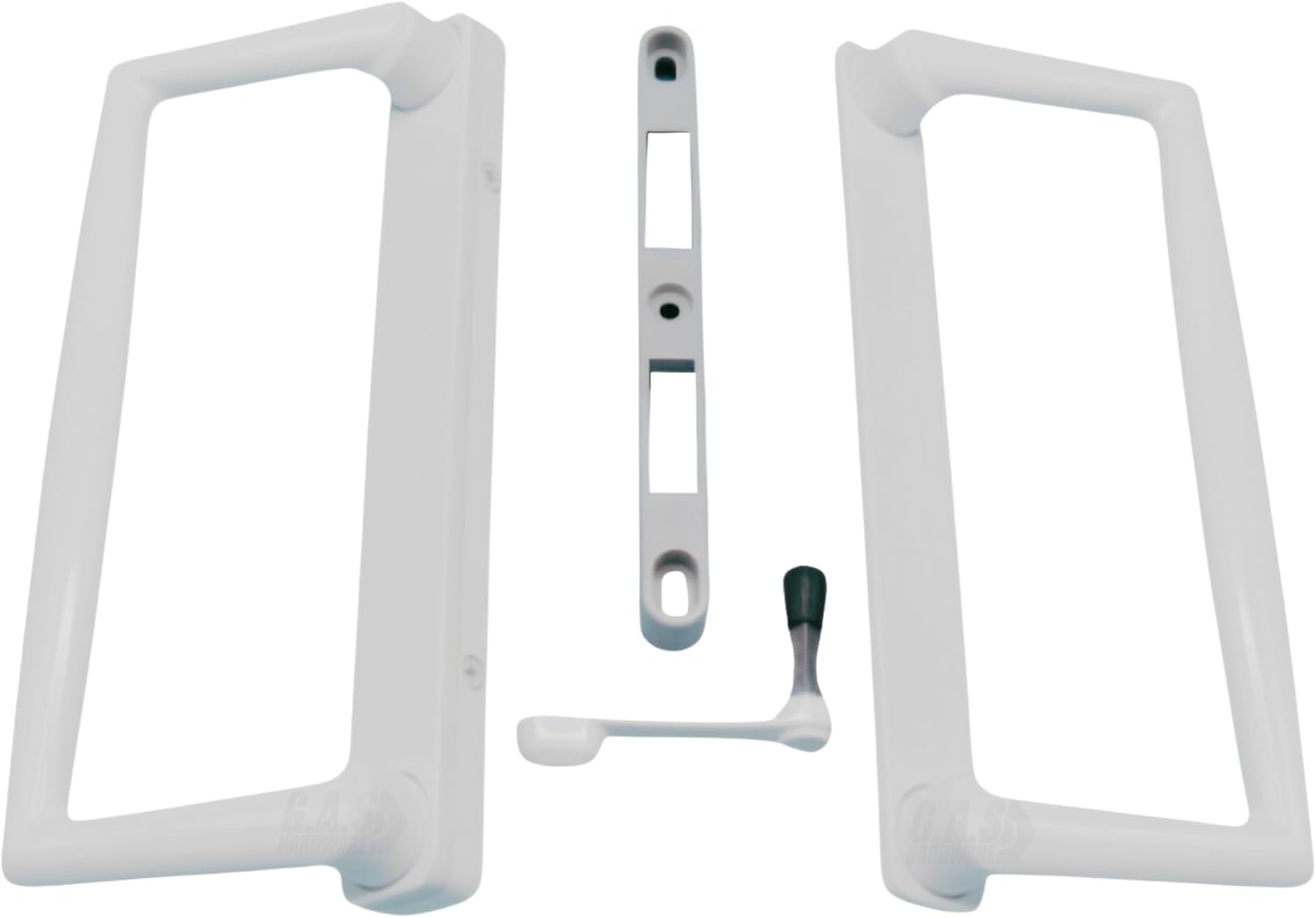 9' White PGT Sliding Glass Patio Door Surface Mount Handle Set Replacement with Thumb Latch Lever, Screws, and Keepers - 4-7/8' Hole Spacing - Fix and Repair Door Hardware