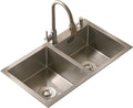 304 Stainless Steel Kitchen Sink Silver Double Bowl Bar Prep Sink RV Sink with Drain Pipe and Installation Kit Drop in Or Undermount (Color : NO Faucet, Size : 72x40x21cm) (Chave Faucet 82x45x21c