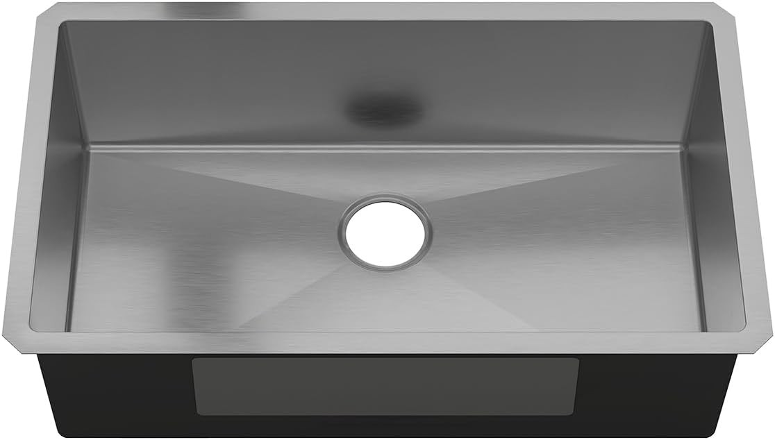 Sinber HU3219S-S 32' x 19' x 10' Undermount Single Bowl Kitchen Sink with 18 Gauge 304 Stainless Steel Satin Finish HU3219S-S (Sink Only)