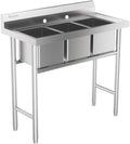 Bonnlo 3-Compartment NSF 304 Stainless Steel Utility Sink Commercial Grade Laundry Tub Culinary Sink for Outdoor Indoor, Garage, Restaurant, Kitchen, Laundry/Utility Room - 39' W x 18' D x 40.2' H