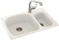 Swanstone KS03322LS.018 Solid Surface 1-Hole Drop in Double-Bowl Kitchen Sink, 33-in L X 22-in H X 9-in H, Bisque