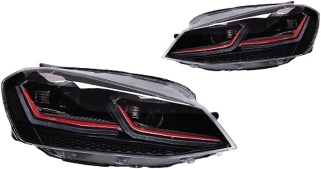 Car Lights Compatible With Golf 7 2013-2017 MK7 LED Auto Headlight Assembly And Front Grill Upgrade Dynamic Bifocal Lens LHD RHD Accessories(For Golf 7 Red)