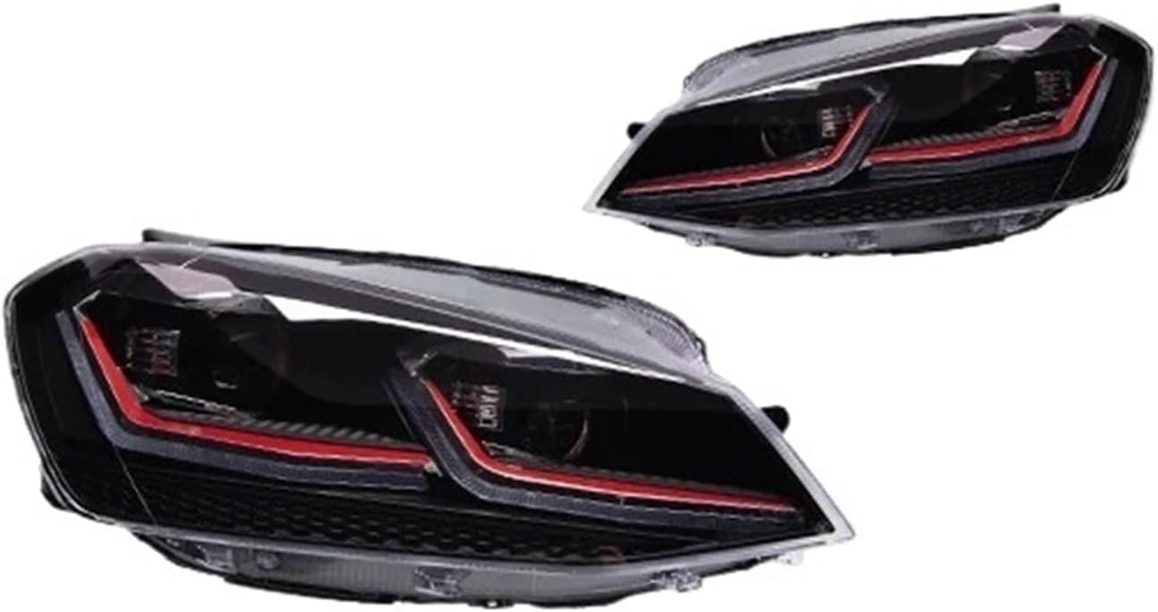 Car Lights Compatible With Golf 7 2013-2017 MK7 LED Auto Headlight Assembly And Front Grill Upgrade Dynamic Bifocal Lens LHD RHD Accessories(For Golf 7 Red)