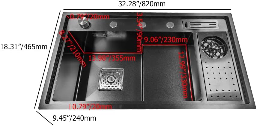 KunMai Drop-in Kitchen Sink Black Kitchen Sink Workstation with High-pressure Cup Washer Stainless Steel Sink