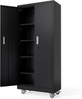 VINGLI Rolling Metal Storage Cabinet with Adjustable Shelves, 71'' Tall Garage Storage Cabinet with Wheels, Locking Tool Cabinets for Home Office Garage Gym School (Black)