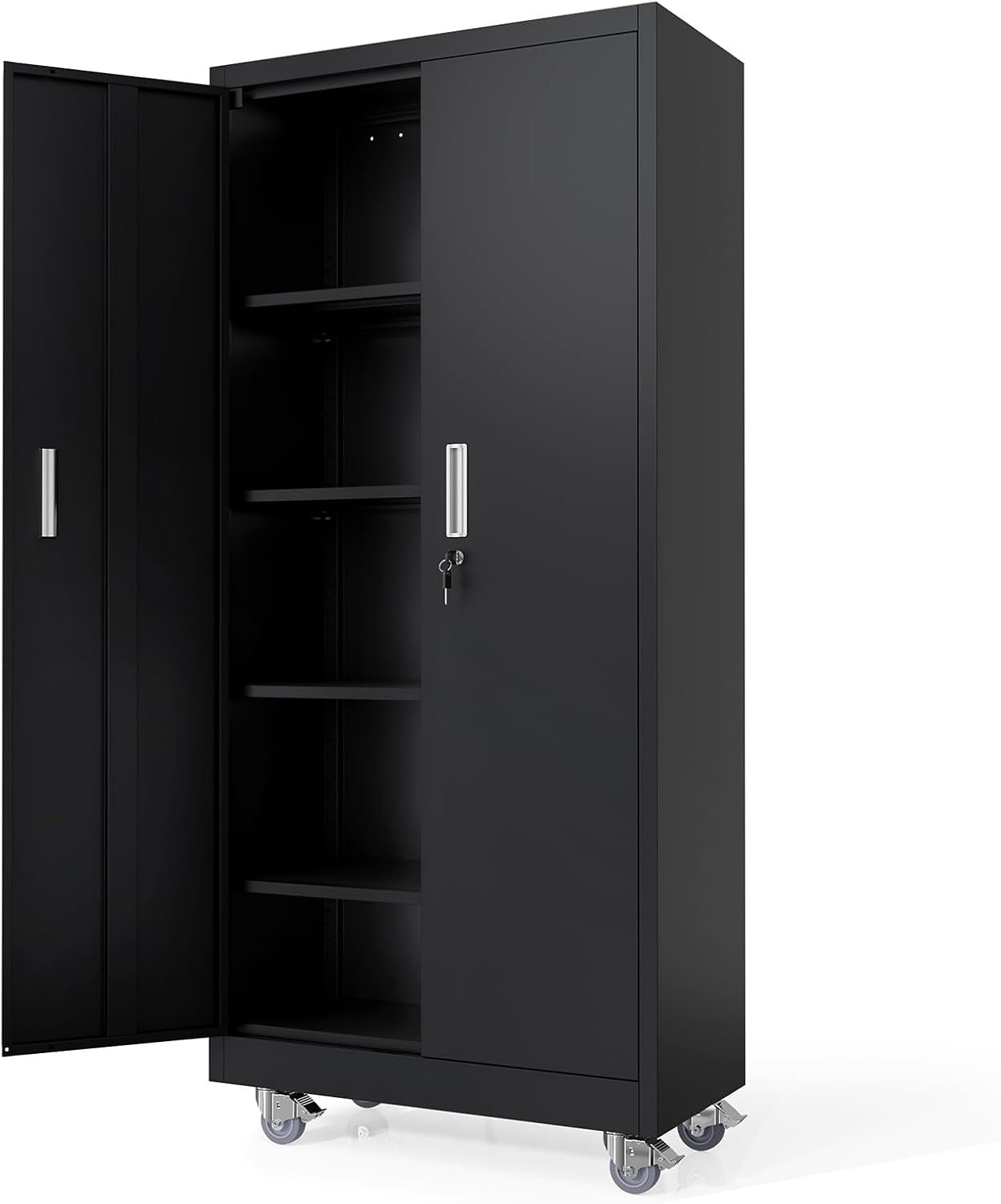 VINGLI Rolling Metal Storage Cabinet with Adjustable Shelves, 71'' Tall Garage Storage Cabinet with Wheels, Locking Tool Cabinets for Home Office Garage Gym School (Black)
