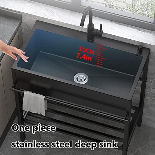 Freestanding Utility Sink,Free Standing Stainless Steel Sink, Outdoor Portable Handwashing Station Sink, Single Bowl Kitchen Sinks, Kitchen Utility Sink for(60x45x86 cm
