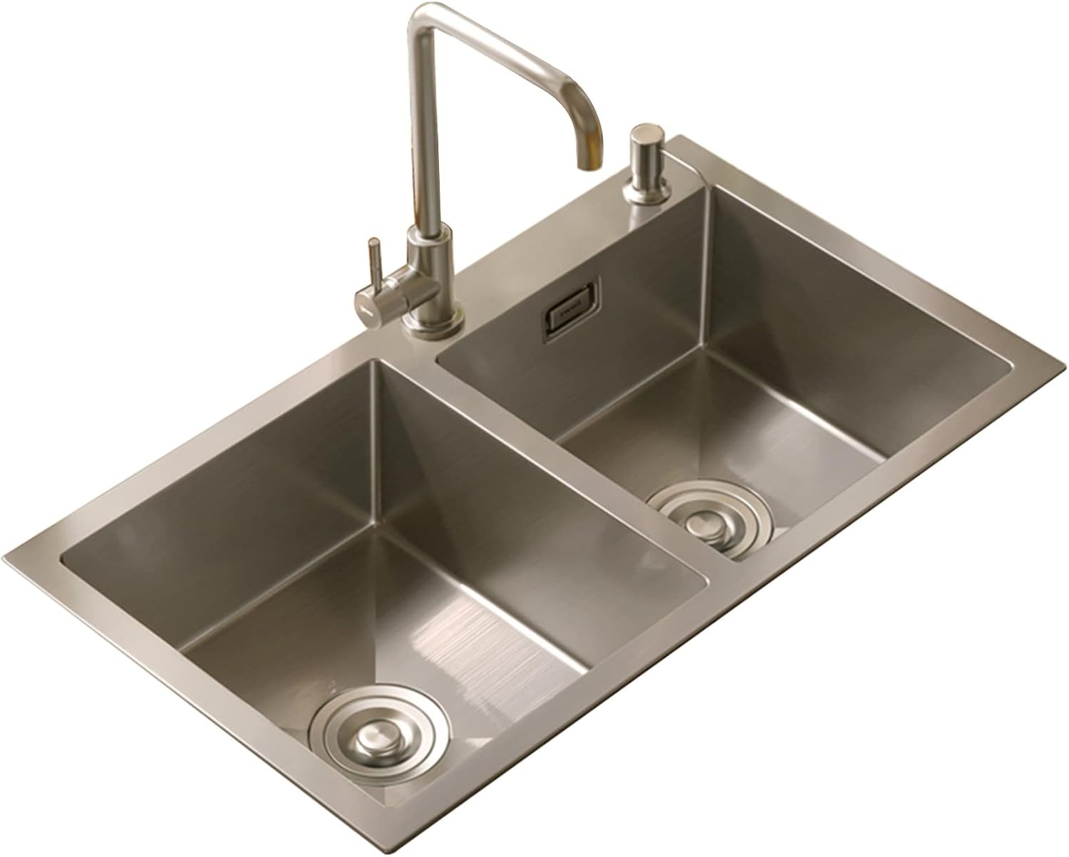304 Stainless Steel Kitchen Sink Silver Double Bowl Bar Prep Sink RV Sink with Drain Pipe and Installation Kit Drop in Or Undermount (Color : NO Faucet, Size : 72x40x21cm) (Ahave Faucet 80x45x21c