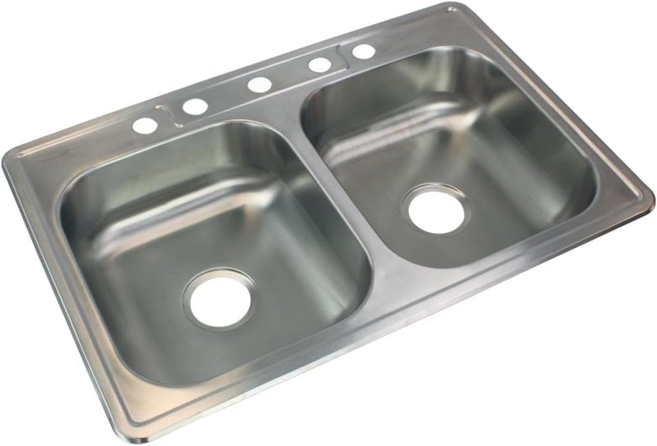 Transolid STDE33226-5 Select 33-in x 22 1/64-in x 6-in Double Basin Drop-in Stainless Steel Kitchen Sink with 5 Faucet Holes