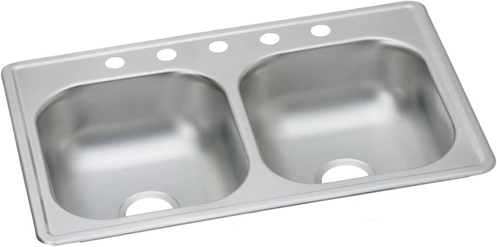Dayton Stainless Steel 33' x 19' x 6-7/16', 5-Hole Equal Double Bowl Drop-in Sink