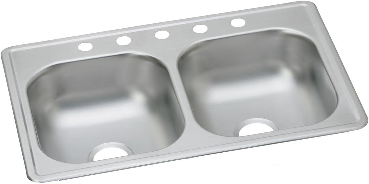 Dayton Stainless Steel 33' x 19' x 6-7/16', 5-Hole Equal Double Bowl Drop-in Sink