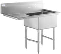 Empura 51' Wide Stainless Steel One Compartment Commercial Sink | Utility 24' x 24' Bowl for Restaurant Laundry Hotel | 24' Left Drainboard, 9.75' Backsplash, 50.5'W x 29.5'D x 44.25'H, 16 Gauge, NSF