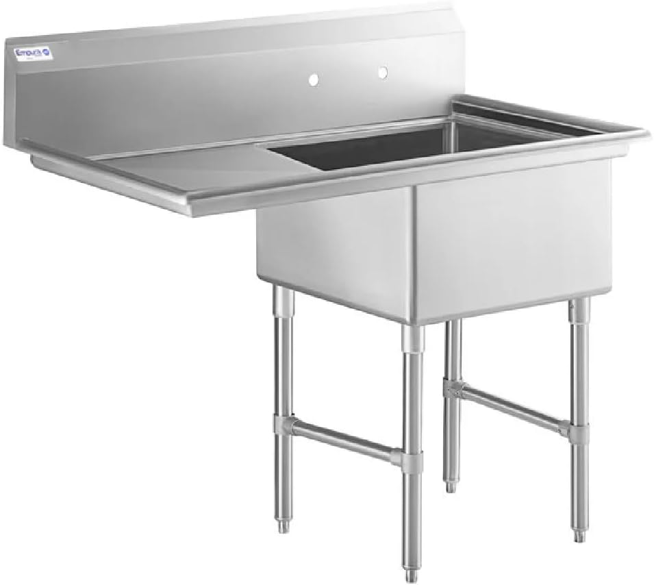 Empura 51' Wide Stainless Steel One Compartment Commercial Sink | Utility 24' x 24' Bowl for Restaurant Laundry Hotel | 24' Left Drainboard, 9.75' Backsplash, 50.5'W x 29.5'D x 44.25'H, 16 Gauge, NSF