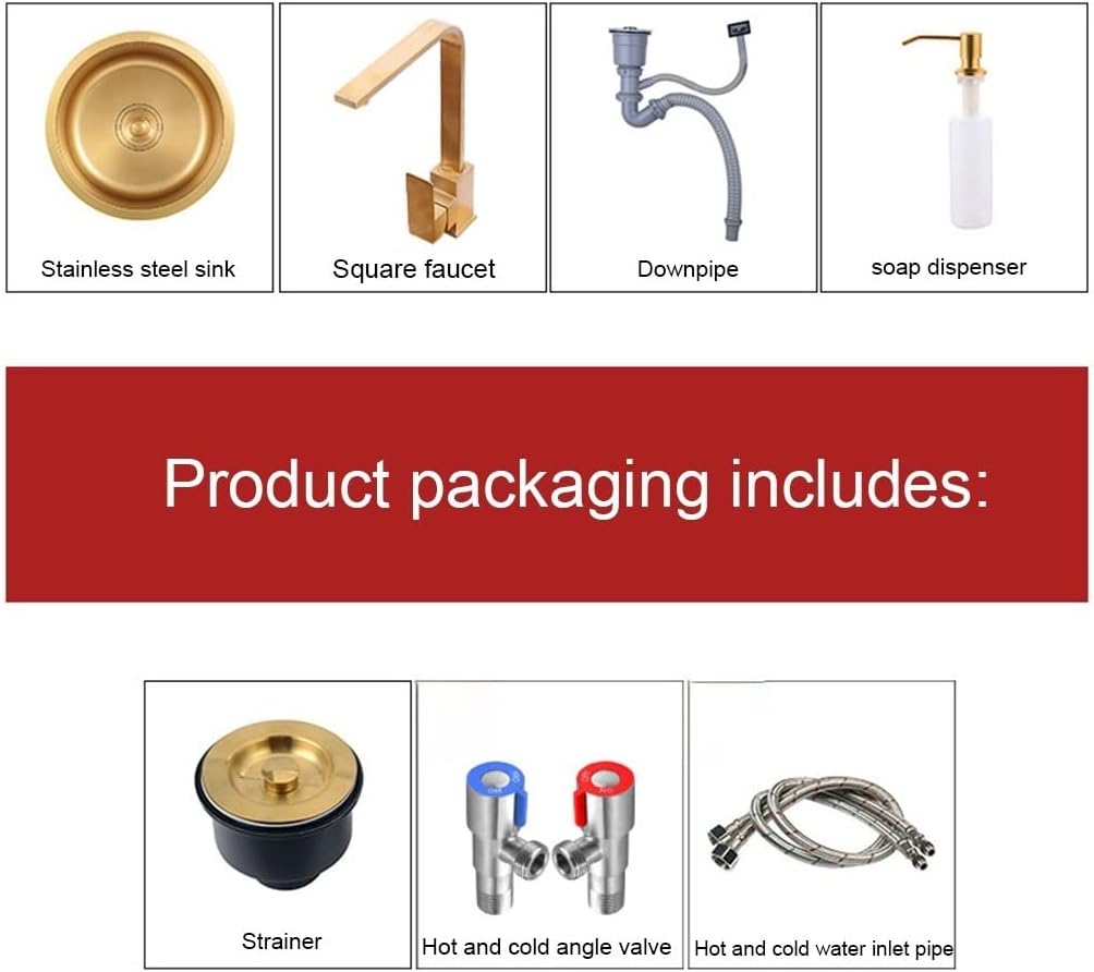 304 Stainless Steel Bar Sink Gold Single Bowl Kitchen Sink Home Small Mini Balcony Sink Drop-in Or Undermount Kitchen Decoration (Color : Gold-2, Size : 32x32cm) (Gold3 36x36cm)