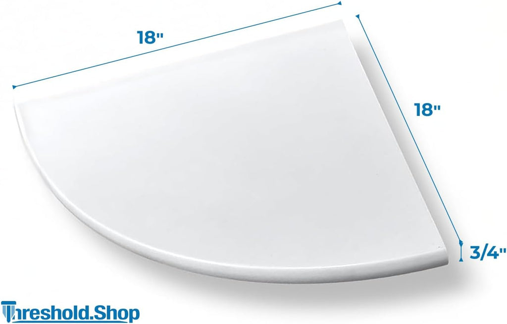 18' Super White Engineered Marble Corner Shower Seat – Floating or Solid Mount Bathroom Bench, Wall Mounted Shelf & Caddy for Showers, Classic Flatback Design