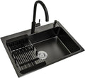 Kitchen Sink Single Bowl Bar Prep Stainless Steel with Faucet & Drain Black RV Sink Drop in Or Undermount (Color : Black, Size : 60x45x22cm) (Black 55x45x22cm)