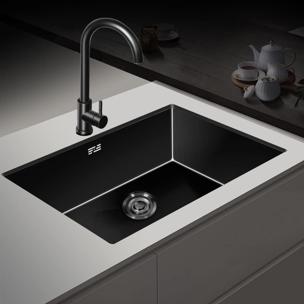 Kitchen Sink. Black Single Bowl 304 Stainless Steel RV Sink with Drain Pipe Top Mount Or Bar Sink Or Outdoor Sink (Black 50x40x22cm)