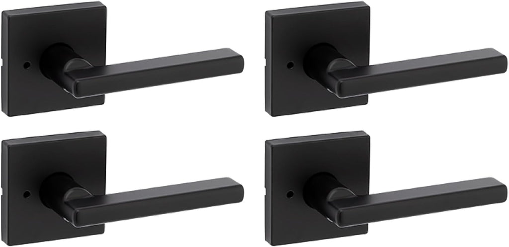 Kwikset Halifax Interior Privacy Door Handle with Lock, Door Lever for Bathroom and Bedroom, Matte Black, Reversible Keyless Turn Lock, with Microban Protection, 4 Pack