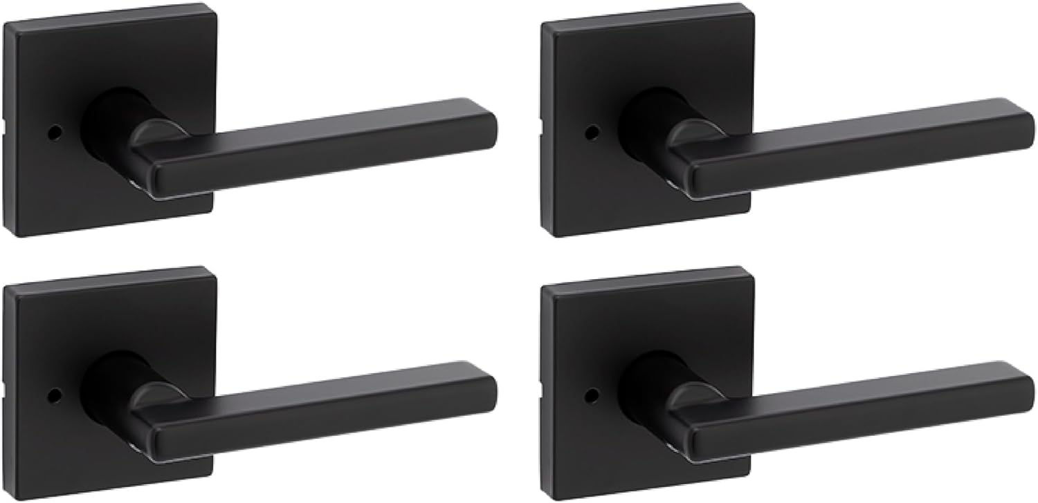 Kwikset Halifax Interior Privacy Door Handle with Lock, Door Lever for Bathroom and Bedroom, Matte Black, Reversible Keyless Turn Lock, with Microban Protection, 4 Pack