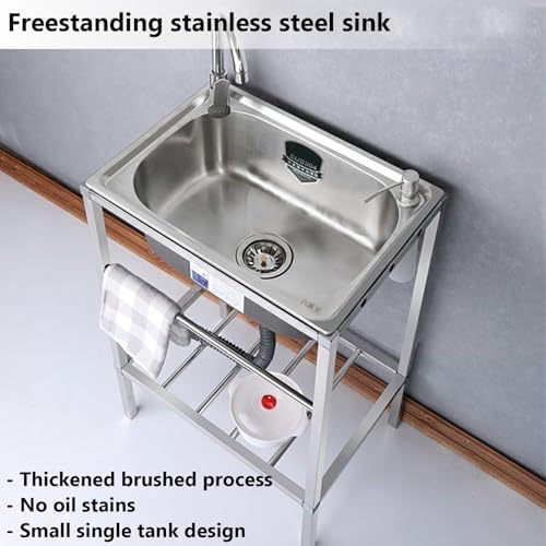 Freestanding Utility Sink,Outdoor Sink Set,Outdoor Sink Station,Free Standing Single Bowl Kitchen Sink,Commercial Restaurant Kitchen Sink,Stainless Steel Ut(54 * 40cm/21 * 17in