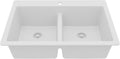 Karran 33 Inch White Quartz Composite Double Bowl Kitchen Sink, Top Mount Drop-In 50/50 Low Divider, Heat & Impact Resistant Granite Quartz Sink with Sound Dampening, QT-810